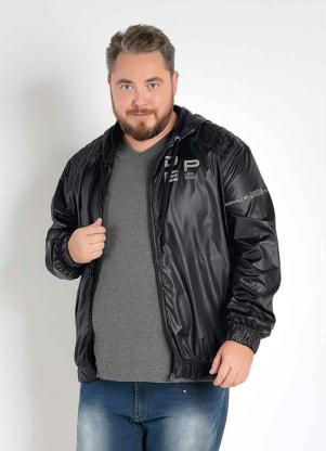 Jaqueta (Preta) Corta Vento com Recortes Plus Size