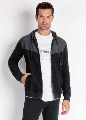 Jaqueta (Preto) com Textura e Capuz