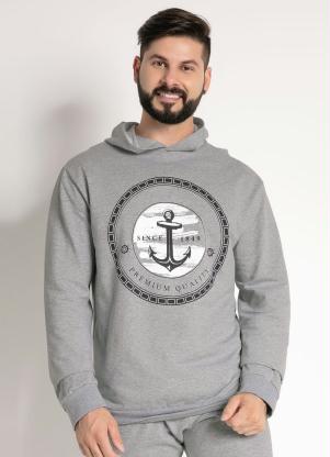 Casaco com Capuz e Estampa Frontal (Mescla)