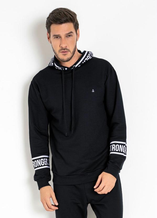 Casaco (Preto) com Capuz Ajust�vel e Estampa