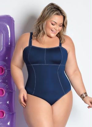 Maiô Plus Size (Marinho) com Costura Contrastante Maiô Plus Size (Marinho) com Costura Contrastante