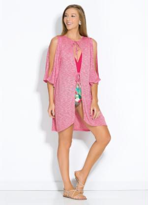 Sa�da de Praia em Malha Flam� (Pink) com Tiras