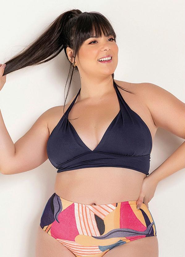 Busto Biqu�ni Plus Size (Marinho) Detalhe Franzido