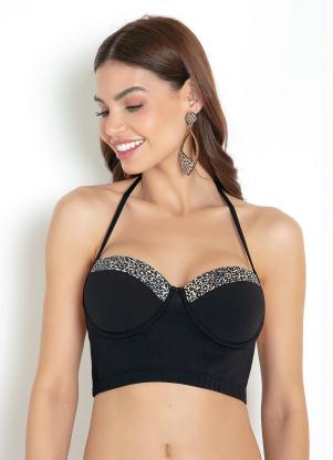 Busto Biquíni (Preto) com Bojo e Recorte Estampado Busto Biquíni (Preto) com Bojo e Recorte Estampado