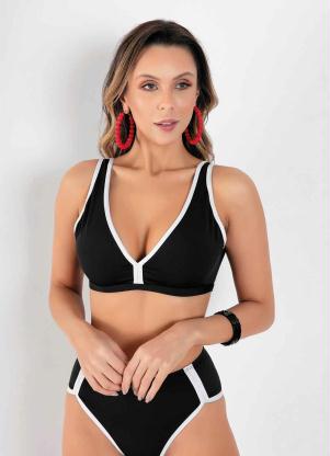 Busto Biqu�ni (Preto) com Frisos Contrastantes