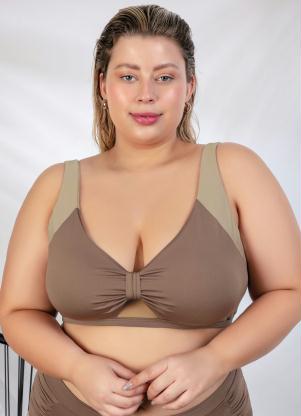 Top Biquíni Plus Size (Marrom) com Recorte Frontal Top Biquíni Plus Size (Marrom) com Recorte Frontal