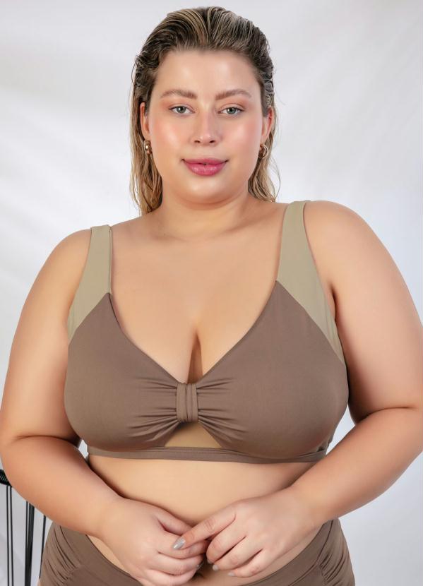 Top Biquíni Plus Size (Marrom) com Recorte Frontal Top Biquíni Plus Size (Marrom) com Recorte Frontal