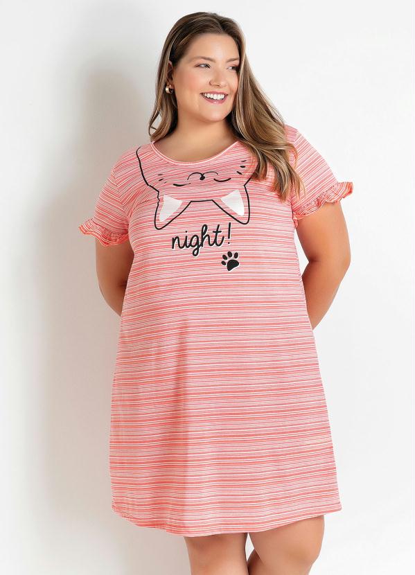 Camisola Plus Size com Babado (Listras Coral) Camisola Plus Size com Babado (Listras Coral)