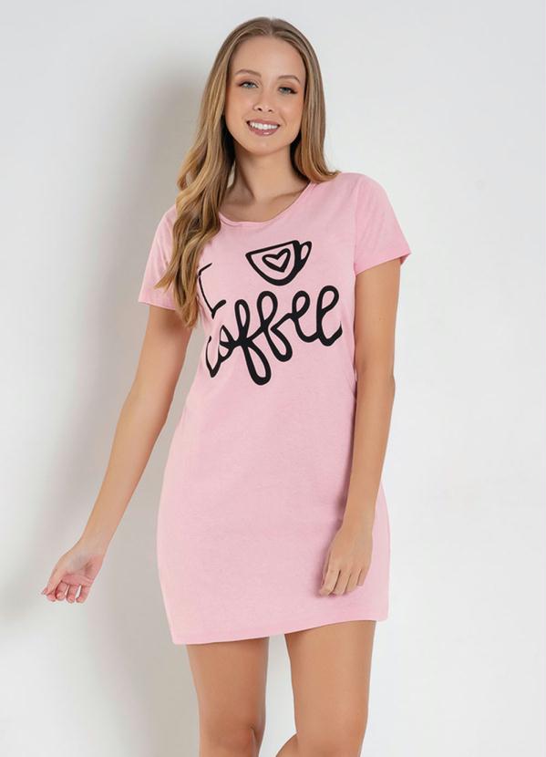 Camisola Manga Curta com Estampa Frontal (Rosa)