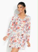 Camisola Manga Longa com Bot�es Floral Bege 