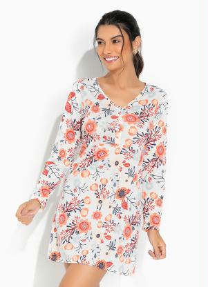 Camisola Manga Longa com Bot�es (Floral Bege)