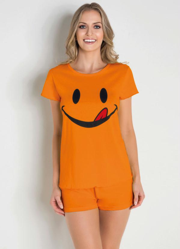 Camiseta de Pijama Laranja com Estampa - Portal Lar \u0026 Lazer
