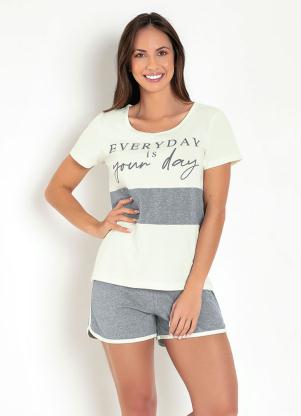 Pijama Curto com Recorte e Detalhe em Friso