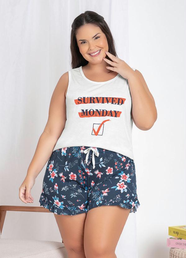 Pijama Regata e Shorts com Babado (Branco/Floral) Pijama Regata e Shorts com Babado (Branco/Floral)