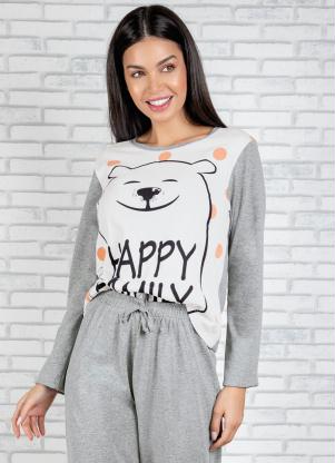 Blusa Manga Longa de Pijama (Mescla e Branca)