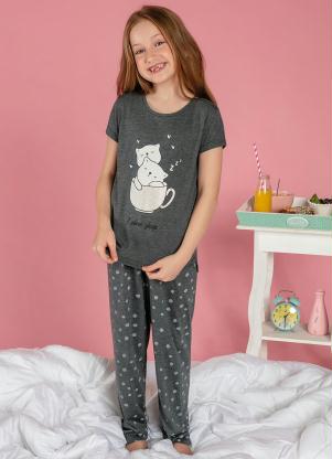 Pijama com La�o e Estampa Perolada (Mescla)