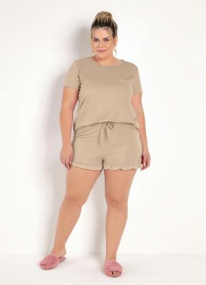 Pijama Curto (Bege) com Babado