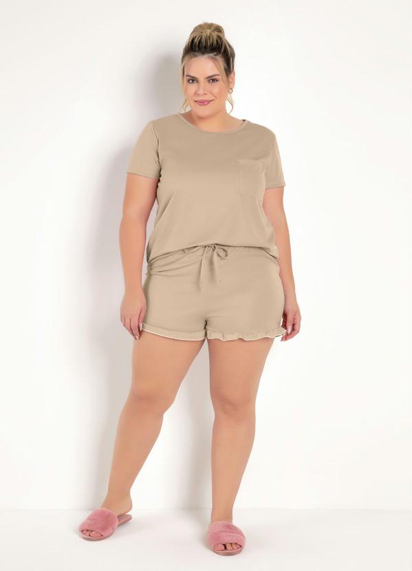Pijama Curto (Bege) com Babado