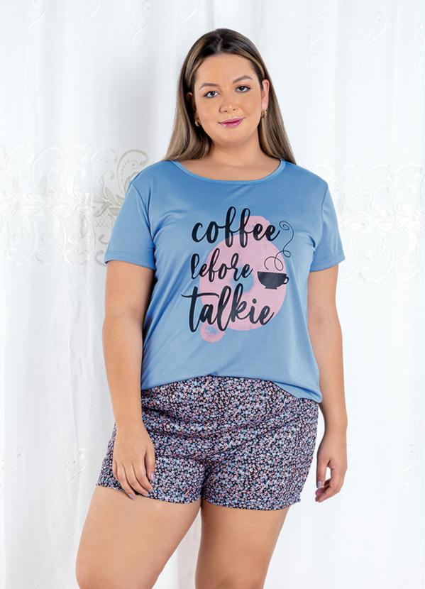Pijama Curto com Estampa (Azul/Floral)