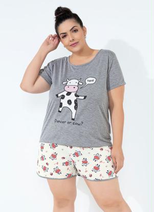 Pijama Curto com Friso no Short (Mescla/Vaquinha)