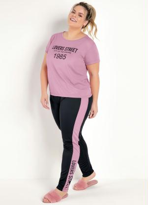 Pijama Manga Curta (Rosa e Preto) com Estampa