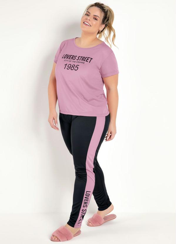 Pijama Manga Curta (Rosa e Preto) com Estampa