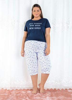 Pijama Mangas Curta Capri (Marinho/Coração) Pijama Mangas Curta Capri (Marinho/Coração)