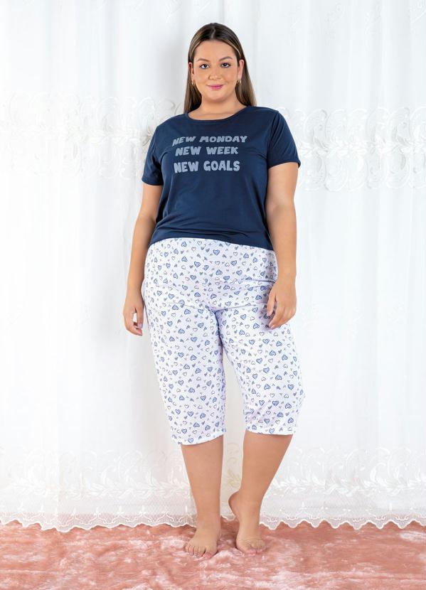 Pijama Mangas Curta Capri (Marinho/Coração) Pijama Mangas Curta Capri (Marinho/Coração)