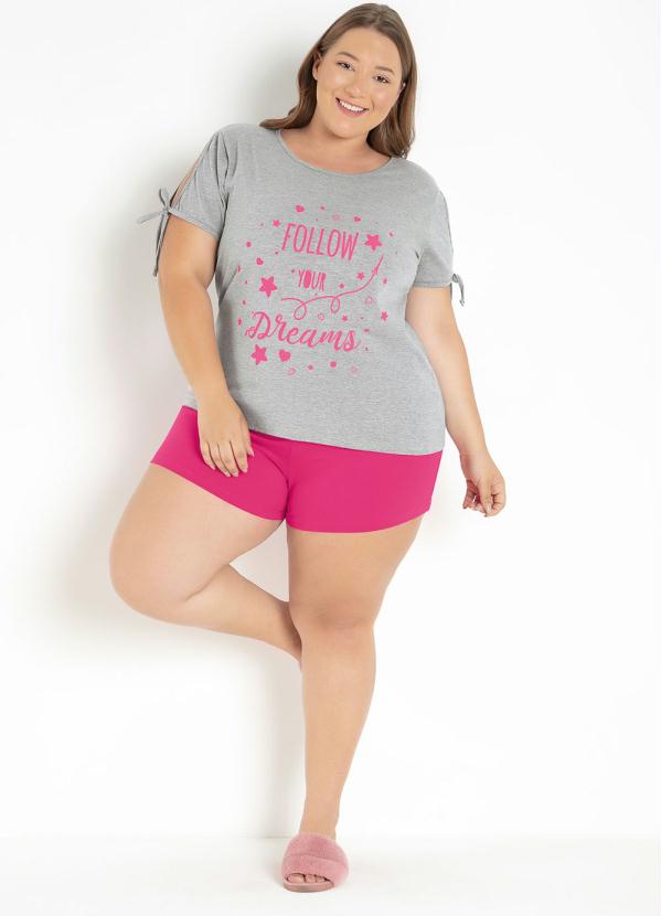 Pijama Ombro Vazado com Cordão (Mescla/Rosa) Pijama Ombro Vazado com Cordão (Mescla/Rosa)