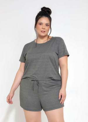 Pijama Plus Size (Cinza) Manga Curta com Shorts Pijama Plus Size (Cinza) Manga Curta com Shorts
