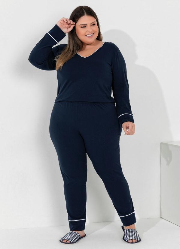Pijama Plus Size (Marinho) com Bot�es Funcionais