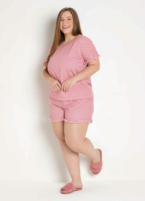 Pijama Po� Decote V e Babado (Po� Rosa)