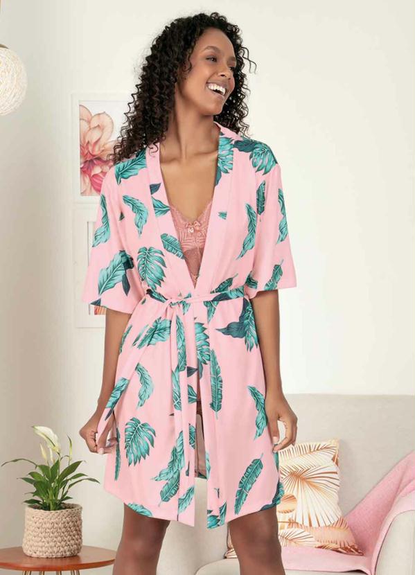 Robe com Faixa (Folhas/Rosa)