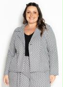 Blazer Abstrato Branco com Bot�es Plus Size