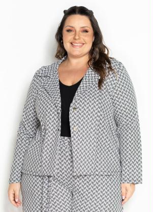 Blazer (Abstrato Branco) com Bot�es Plus Size