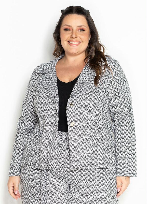 Blazer (Abstrato Branco) com Bot�es Plus Size