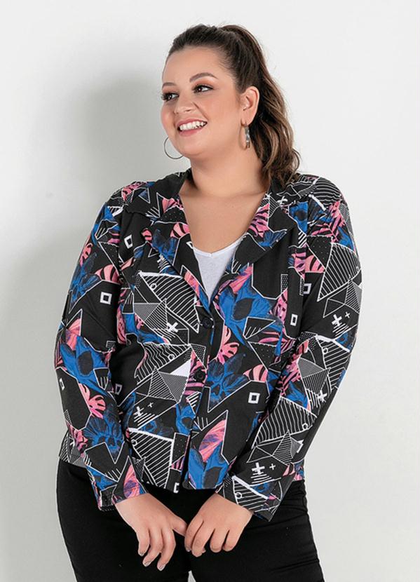 Blazer (Abstrato Preto) com Bot�es Plus Size