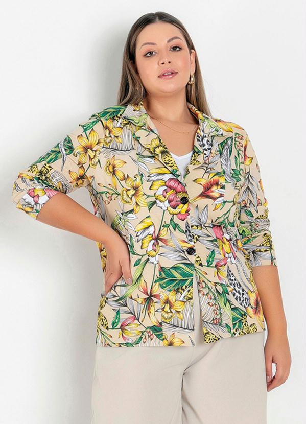 Blazer (Floral Bege) com Botões Plus Size Blazer (Floral Bege) com Botões Plus Size