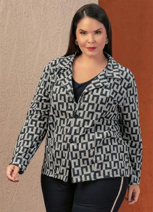 Blazer (Geom�trico) com Bot�es Plus Size