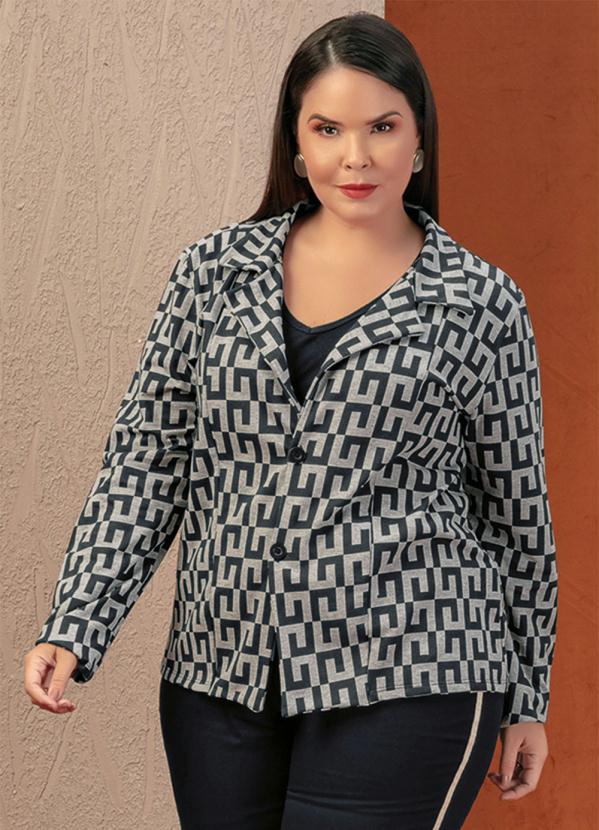 Blazer (Geom�trico) com Bot�es Plus Size