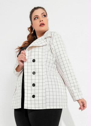Blazer Plus Size (Xadrez Off White) com Bot�es