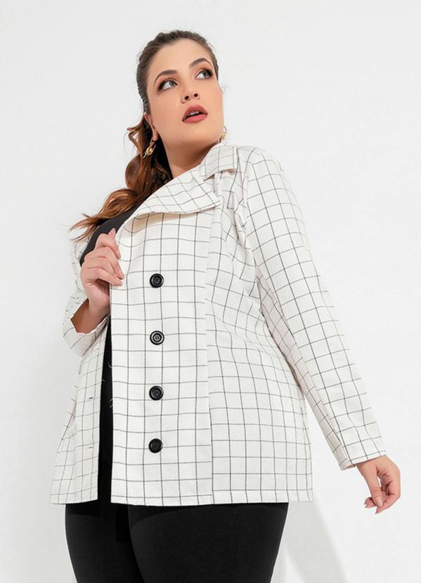 Blazer Plus Size (Xadrez Off White) com Bot�es