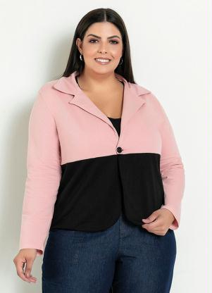 Blazer (Ros� e Preto) com Bot�o Plus Size