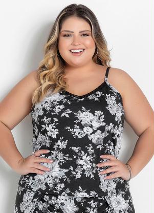 Blusa de Al�a (Floral) com Renda Plus Size