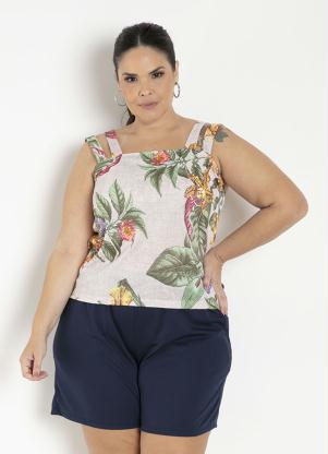 Blusa (Floral Bege) com Alças Duplas Plus Size Blusa (Floral Bege) com Alças Duplas Plus Size