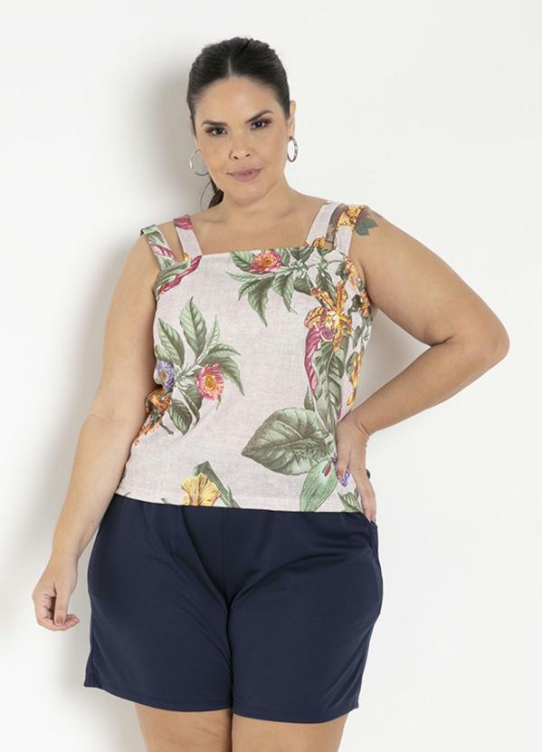 Blusa (Floral Bege) com Alças Duplas Plus Size Blusa (Floral Bege) com Alças Duplas Plus Size