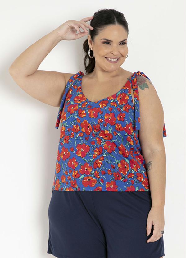 Blusa (Floral) com Al�as para Amarrar Plus Size