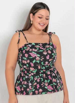 Blusa (Floral) com Alças para Amarrar Plus Size Blusa (Floral) com Alças para Amarrar Plus Size