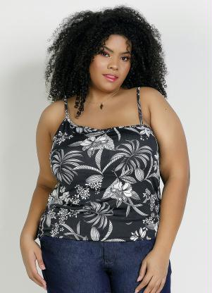 Blusa (Floral Preta) Assimétrica Plus Size Blusa (Floral Preta) Assimétrica Plus Size
