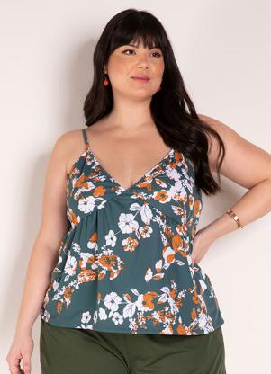 Blusa (Floral Verde) de Al�as Finas Plus Size